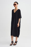 Black V-Neck Oversized Jersey Dress-Y264014136