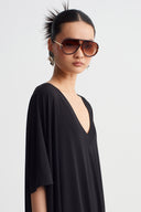 Black V-Neck Oversized Jersey Dress-Y264014136