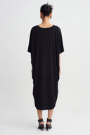 Black V-Neck Oversized Jersey Dress-Y264014136