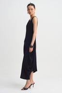 Black Draped Detail Long Jersey Dress-Y264014140