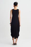 Black Draped Detail Long Jersey Dress-Y264014140