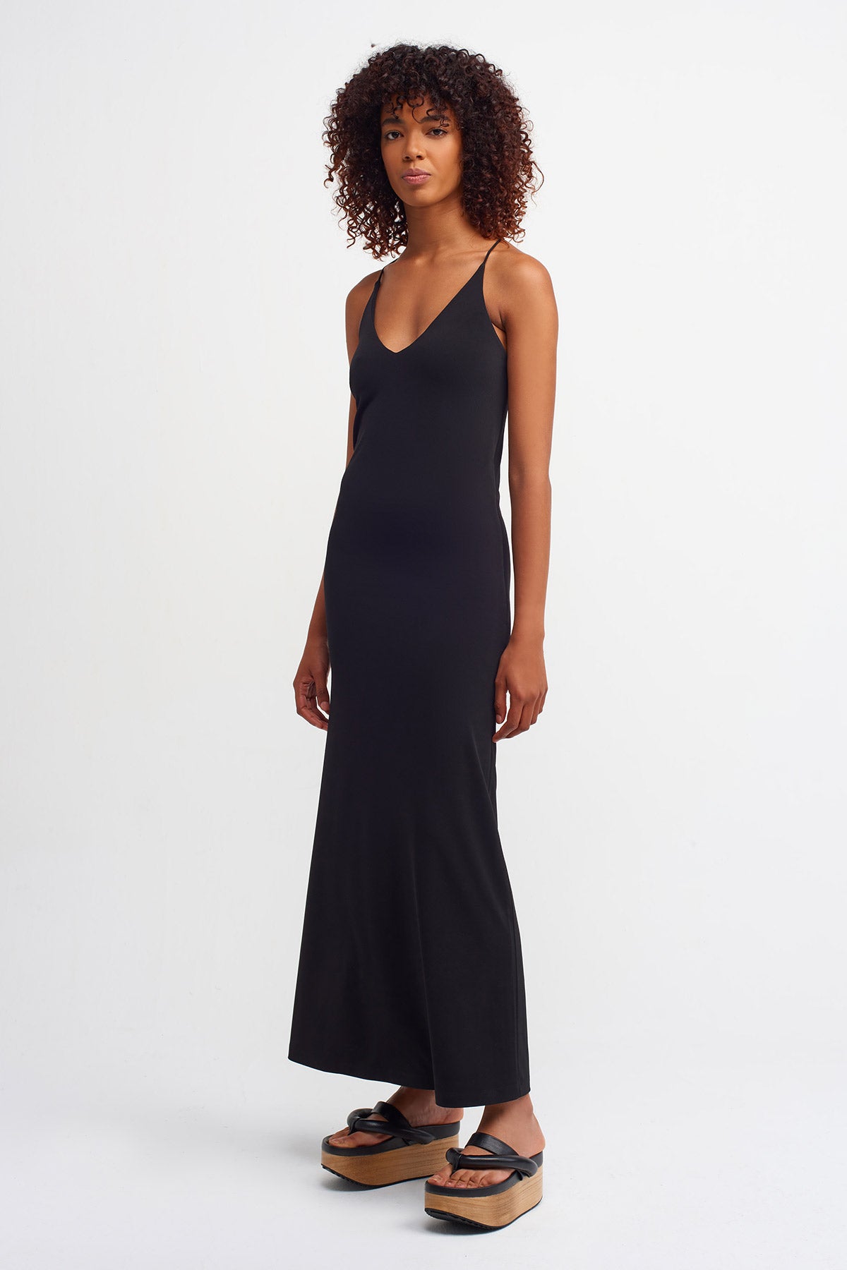 Black Strappy Jersey Dress-Y264014141