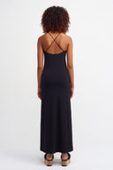 Black Strappy Jersey Dress-Y264014141