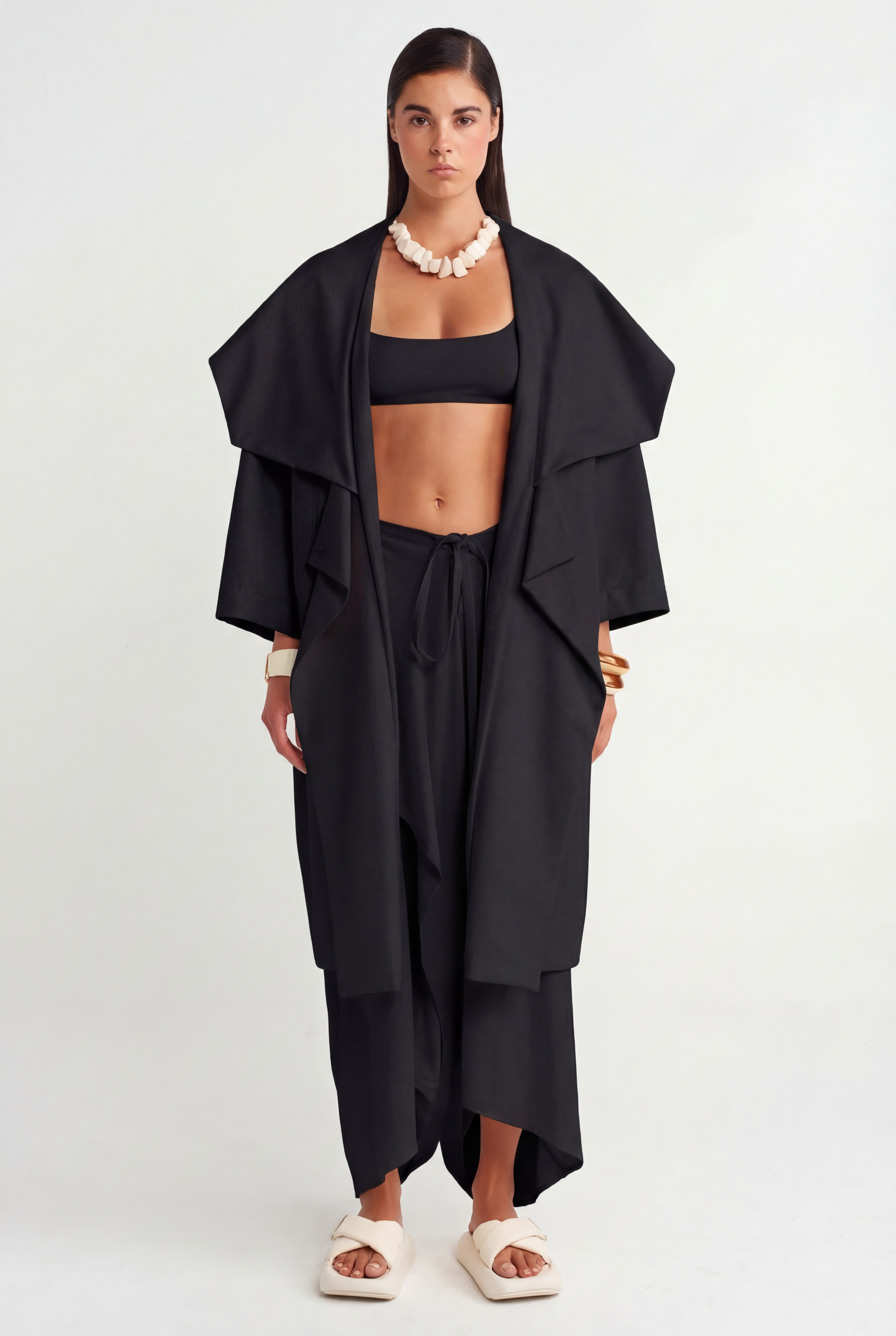 Black Sculptural Layered Collar Jacket-Y265015009