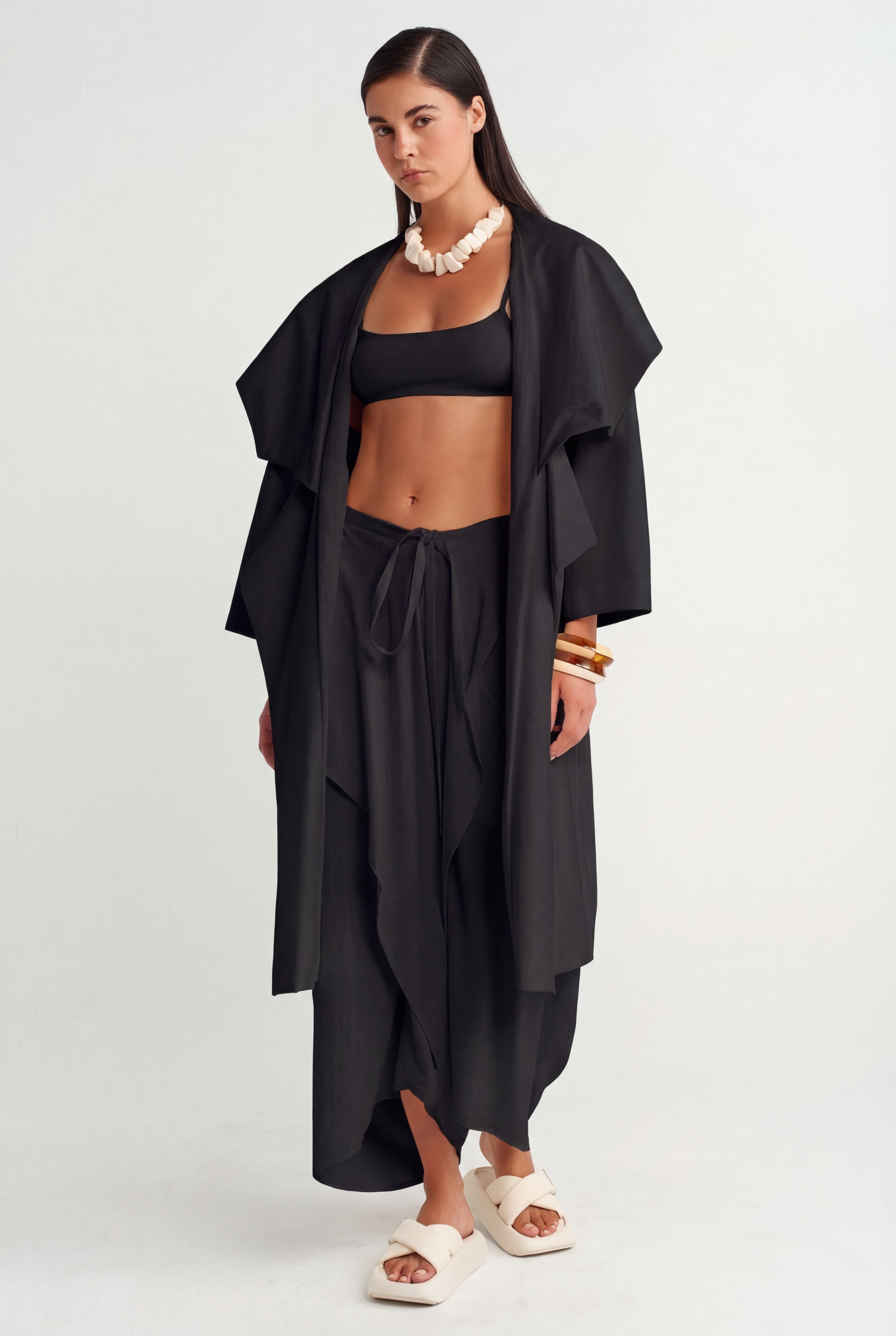 Black Sculptural Layered Collar Jacket-Y265015009