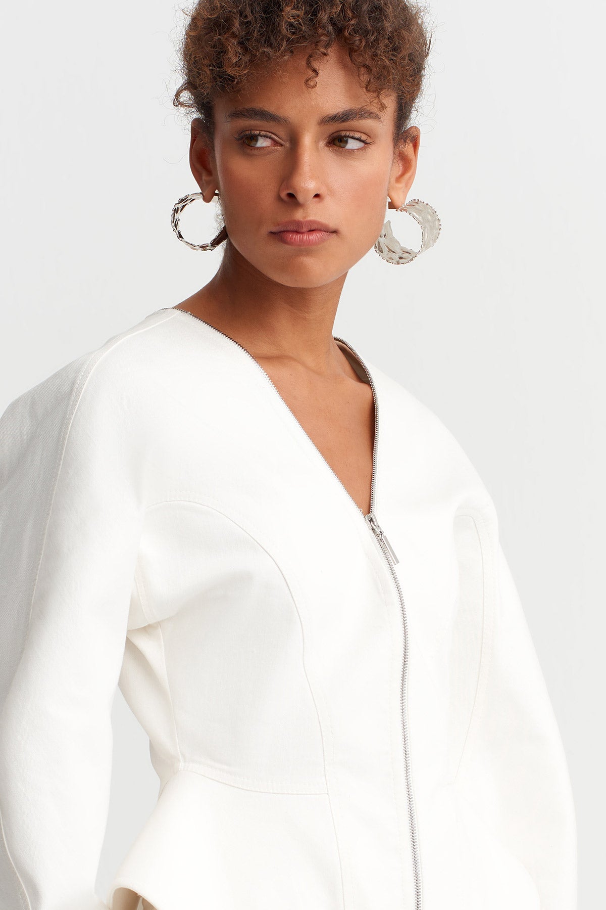 Off White Fitted Denim Zip-Up Jacket-Y265015019