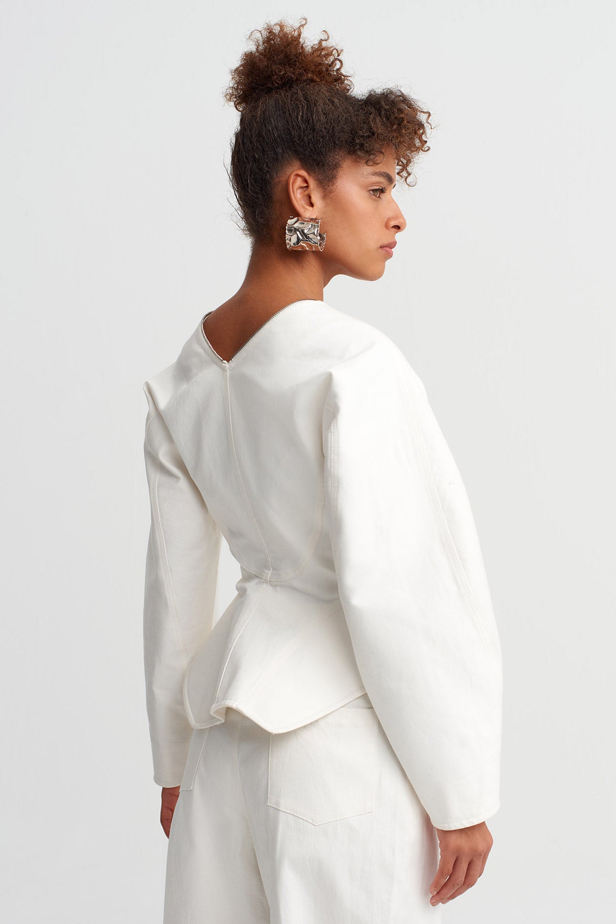 Off White Fitted Denim Zip-Up Jacket-Y265015019