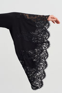 Black Lace Detailed Tie-Waist Jersey Kimono-Y265015057