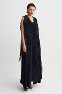 Black Fringed Macramé Vest-Y265015075