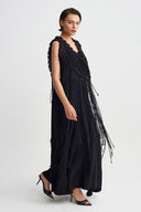 Black Fringed Macramé Vest-Y265015075
