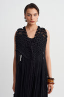 Black Fringed Macramé Vest-Y265015075