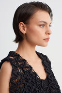 Black Fringed Macramé Vest-Y265015075
