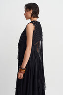 Black Fringed Macramé Vest-Y265015075