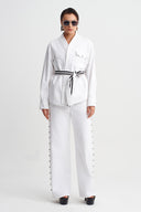 Off White Belted Shirt Jacket-Y265015076