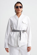 Off White Belted Shirt Jacket-Y265015076