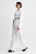 Off White Belted Shirt Jacket-Y265015076