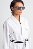 Off White Belted Shirt Jacket-Y265015076