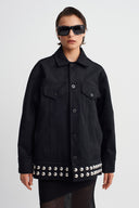 Black Studded Suede-Texture Jacket-Y265015077