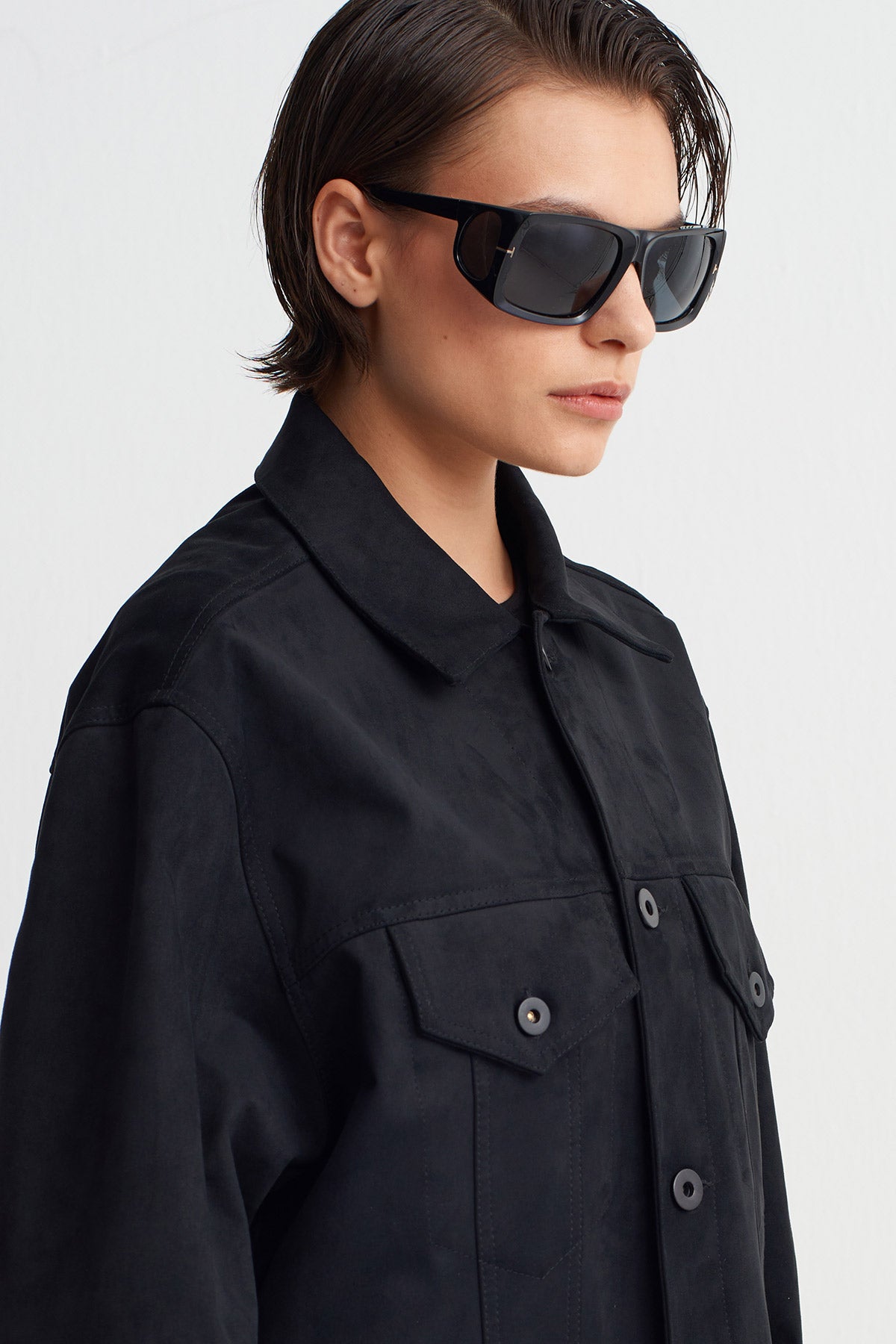 Black Studded Suede-Texture Jacket-Y265015077
