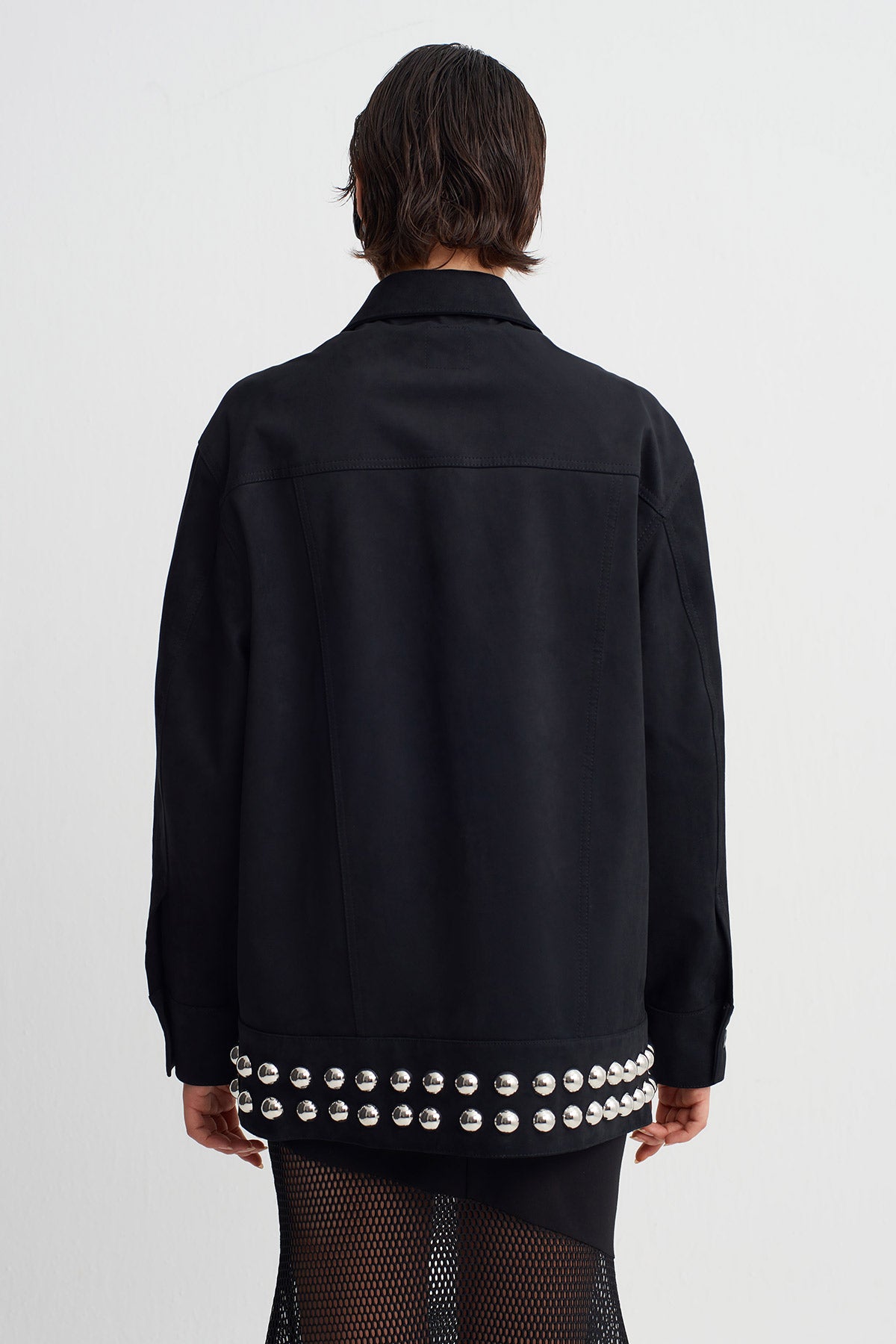 Black Studded Suede-Texture Jacket-Y265015077