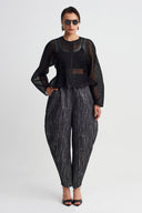 Black Fitted Mesh Zip Jacket-Y265015078