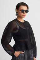 Black Fitted Mesh Zip Jacket-Y265015078