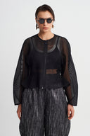 Black Fitted Mesh Zip Jacket-Y265015078