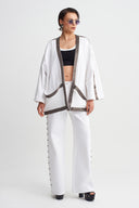 Off White Kimono with Embellished Edges-Y265015079