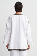 Off White Kimono with Embellished Edges-Y265015079