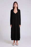 Black Long Jersey Pleated Cardigan-Y265015082