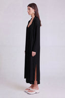 Black Long Jersey Pleated Cardigan-Y265015082