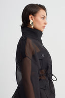 Black Gathered Waist Organza Jacket-Y265015092