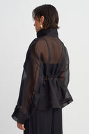 Black Gathered Waist Organza Jacket-Y265015092