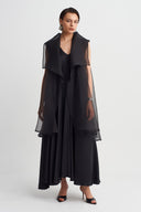 Black Cape Sleeve Organza Jacket-Y265015093