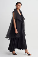 Black Cape Sleeve Organza Jacket-Y265015093