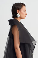 Black Cape Sleeve Organza Jacket-Y265015093