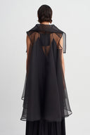 Black Cape Sleeve Organza Jacket-Y265015093