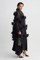 Black Floral Appliqué Organza Jacket-Y265015094