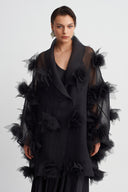 Black Floral Appliqué Organza Jacket-Y265015094