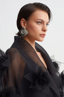 Black Floral Appliqué Organza Jacket-Y265015094