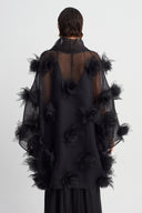 Black Floral Appliqué Organza Jacket-Y265015094