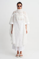 Off White Textured Organza Jacket-Y265015098