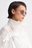 Off White Textured Organza Jacket-Y265015098