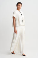 Off White Pleated Embellished Jacket-Y265015104