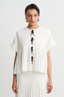 Off White Pleated Embellished Jacket-Y265015104