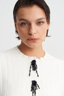 Off White Pleated Embellished Jacket-Y265015104