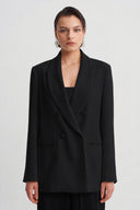 Black Shawl Collar Blazer-Y265015105