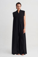 Black Side Tie Long Vest-Y265015106