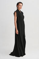 Black Side Tie Long Vest-Y265015106