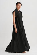 Black Side Tie Long Vest-Y265015106